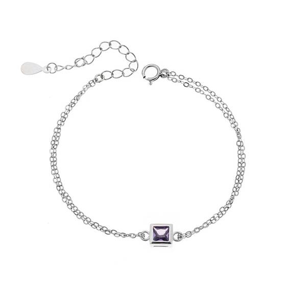 Βραχιόλι Senza Silver 925, τετράγωνο με μωβ ζιργκόν