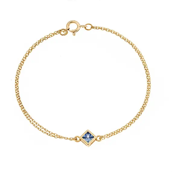 Βραχιόλι Senza Silver 925 Gold Plated, ρόμβος με aquamarine ζιργκόν