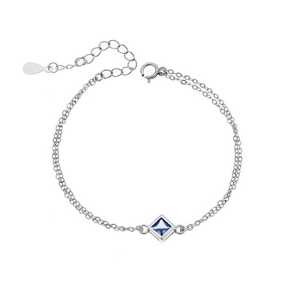 Βραχιόλι Senza Silver 925, ρόμβος με aquamarine ζιργκόν