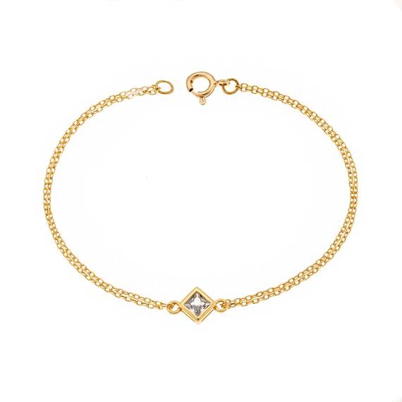 Βραχιόλι Senza Silver 925 Gold Plated, ρόμβος με διαφανές ζιργκόν