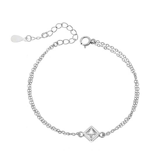 Βραχιόλι Senza Silver 925, ρόμβος με διαφανές ζιργκόν