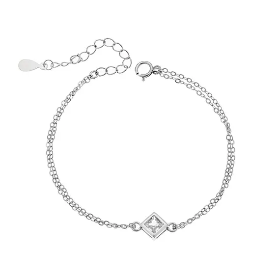 Βραχιόλι Senza Silver 925, ρόμβος με διαφανές ζιργκόν