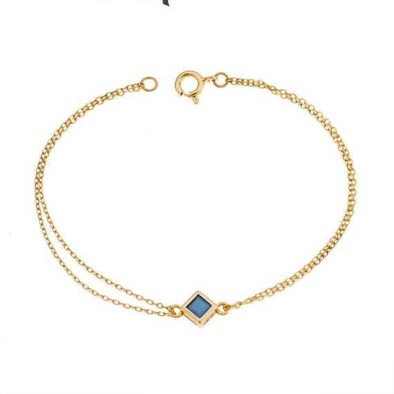 Βραχιόλι Senza Silver 925 Gold Plated, ρόμβος με τυρκουάζ ζιργκόν