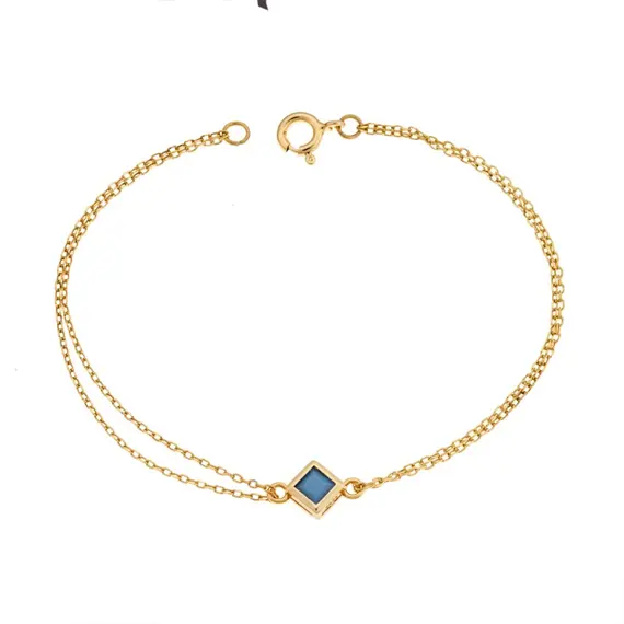 Βραχιόλι Senza Silver 925 Gold Plated, ρόμβος με τυρκουάζ ζιργκόν