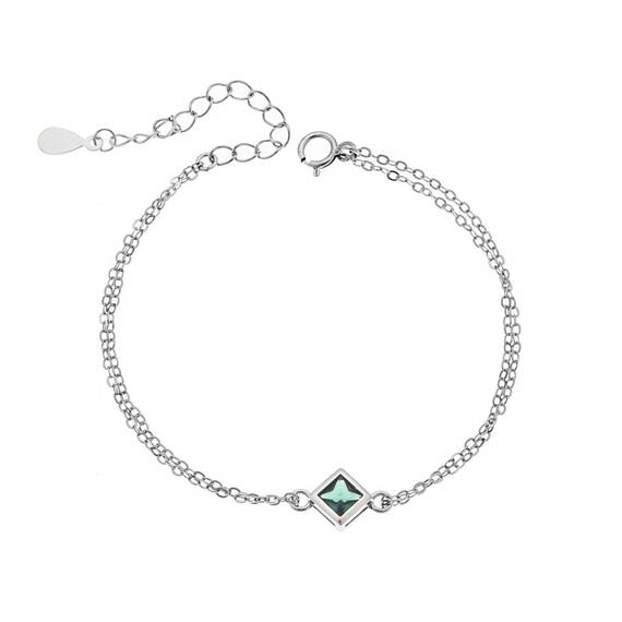 Βραχιόλι Senza Silver 925, ρόμβος με πράσινο ζιργκόν