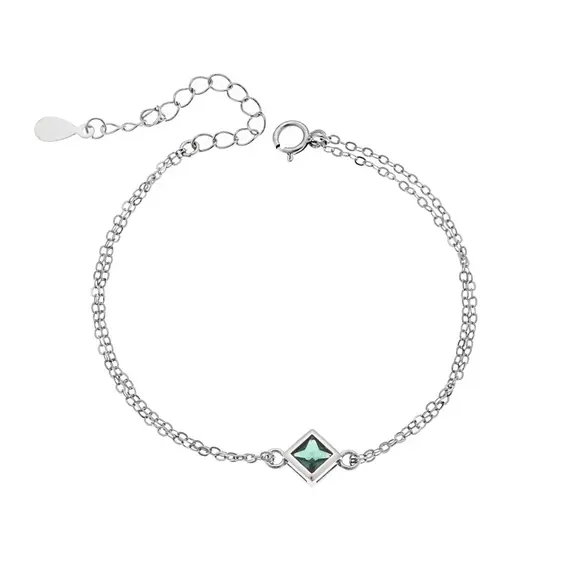 Βραχιόλι Senza Silver 925, ρόμβος με πράσινο ζιργκόν