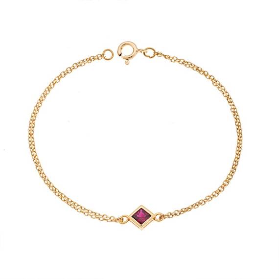 Βραχιόλι Senza Silver 925 Gold Plated, ρόμβος με κόκκινο ζιργκόν