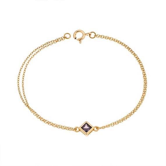 Βραχιόλι Senza Silver 925 Gold Plated, ρόμβος με μωβ ζιργκόν