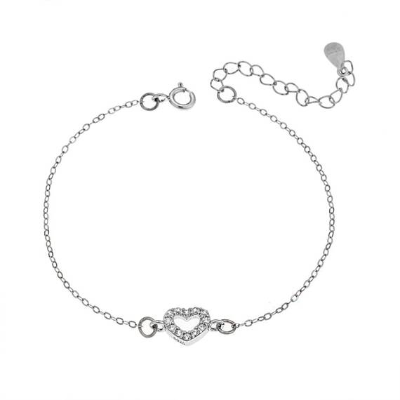 Βραχιόλι Senza Silver 925, καρδιά με ζιργκόν