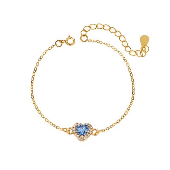 Βραχιόλι Senza Silver 925, επιχρυσωμένη καρδιά με aquamarine ζιργκόν