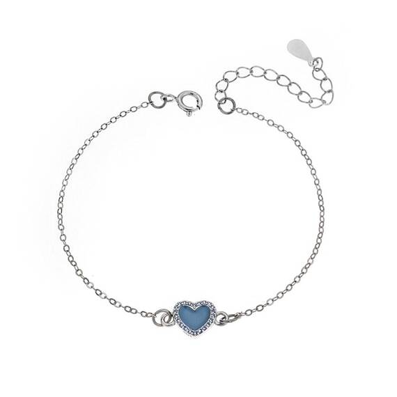 Βραχιόλι Senza Silver 925, καρδιά με σμάλτο και aquamarine ζιργκόν