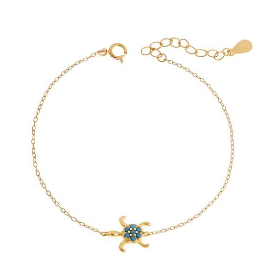 Βραχιόλι Senza Silver 925 Gold Plated, Χελώνα με τυρκουάζ πέτρες