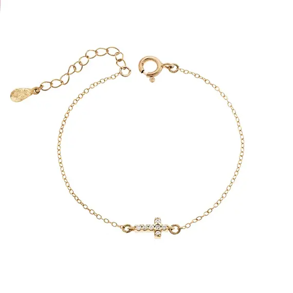 Βραχιόλι Senza Silver 925 Gold Plated, σταυρός με ζιργκόν διπλής όψης