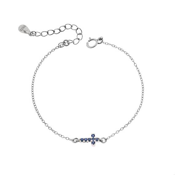 Βραχιόλι Senza Silver 925, σταυρός με μπλε &amp; λευκά ζιργκόν διπλής όψης