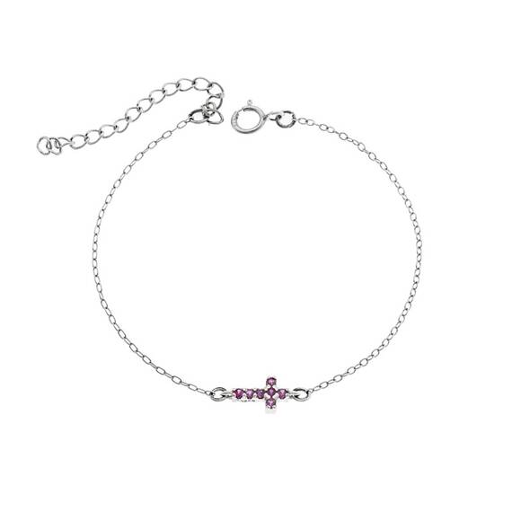 Βραχιόλι Senza Silver 925, σταυρός με φούξια &amp; λευκά ζιργκόν διπλής όψης