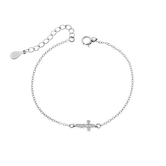 Βραχιόλι Senza Silver 925, σταυρός με ζιργκόν διπλής όψης