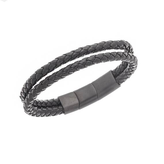 Βραχιόλι Senza Men&#039;s Steel Black Leather Strap