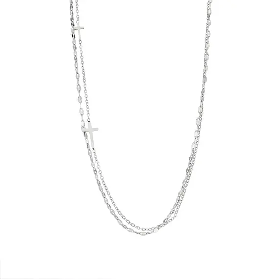 Κολιέ Senza Stainless Steel, Διπλή αλυσίδα με Σταυρούς