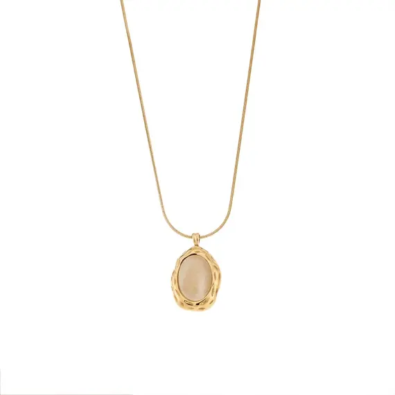 Μενταγιόν Senza Gold Plated Stainless Steel, Με μπεζ πέτρα