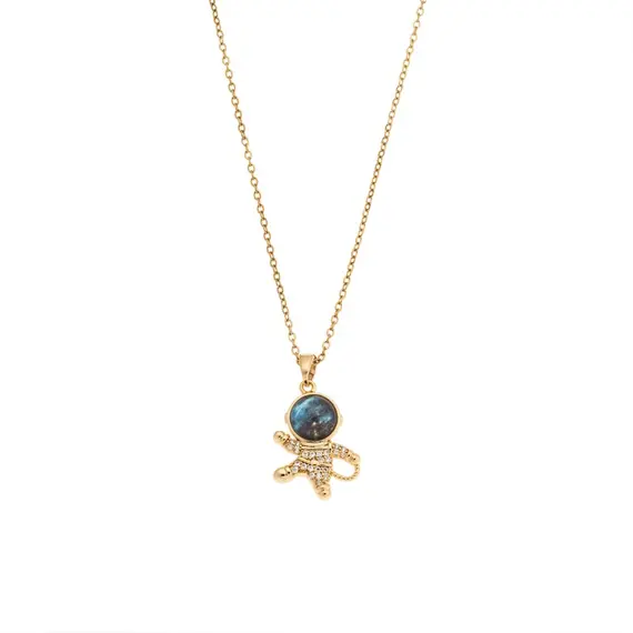 Μενταγιόν Senza Gold Plated Stainless Steel, Αστροναύτης με λευκές πέτρες