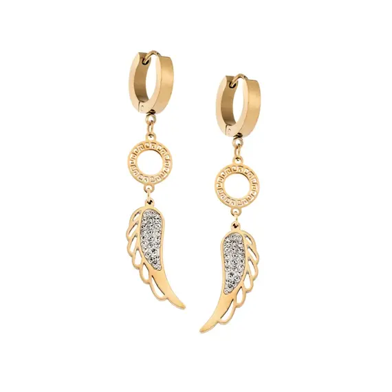 Σκουλαρίκια Γυναικεία SENZA Gold Plated Steel, Κρίκος με Φτερό