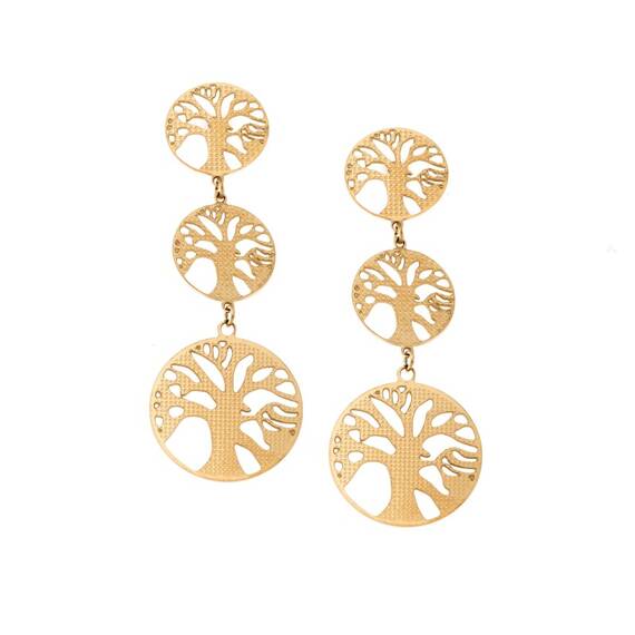 Σκουλαρίκια Γυναικεία SENZA Gold Plated Steel, Δέντρο της Ζωής
