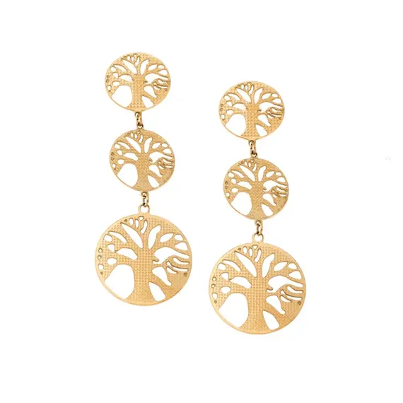 Σκουλαρίκια Γυναικεία SENZA Gold Plated Steel, Δέντρο της Ζωής