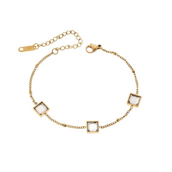 Βραχιόλι Senza Gold Plated Steel, μπλεγμένοι κύκλοι με λευκές πέτρες