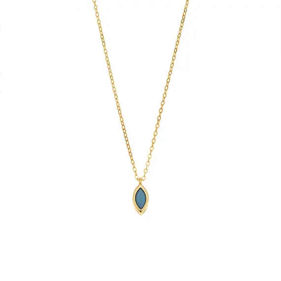 Μενταγιόν Senza Silver 925 Gold Plated, φύλλο με τυρκουάζ ζιργκόν