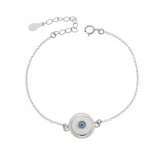 Βραχιόλι Senza Silver 925, στρογγυλό ματάκι με σμάλτο