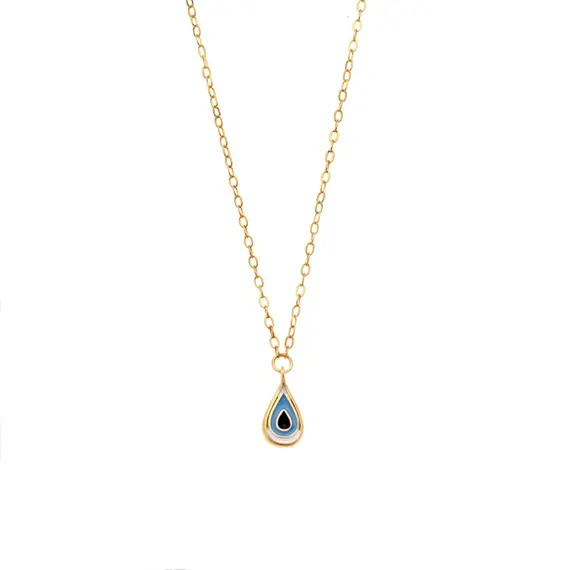 Κολιέ Senza Silver 925 Gold Plated, Ματάκι σχήμα σταγόνας με σμάλτο
