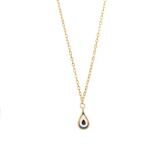 Κολιέ Senza Silver 925 Gold Plated, Ματάκι σχήμα σταγόνας με σμάλτο