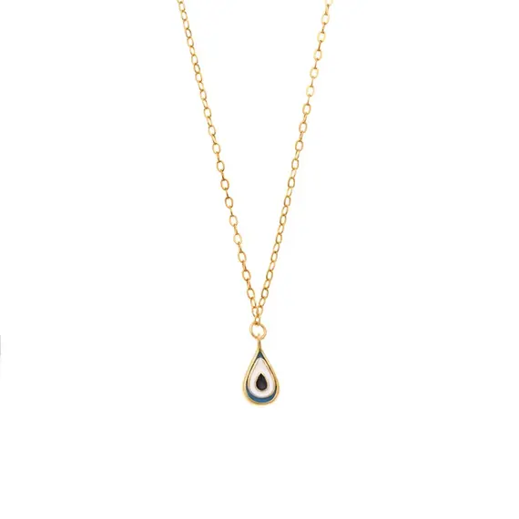Κολιέ Senza Silver 925 Gold Plated, Ματάκι σχήμα σταγόνας με σμάλτο