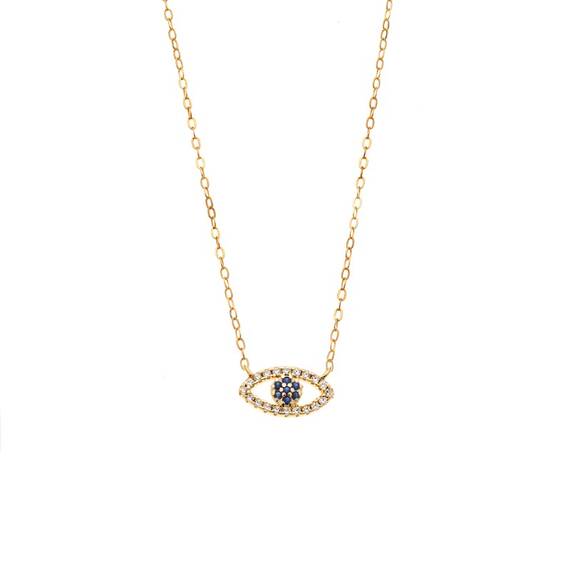 Κολιέ Senza Silver 925 Gold Plated, Ματάκι με ζιργκόν