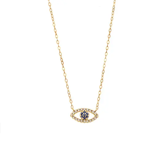 Κολιέ Senza Silver 925 Gold Plated, Ματάκι με ζιργκόν