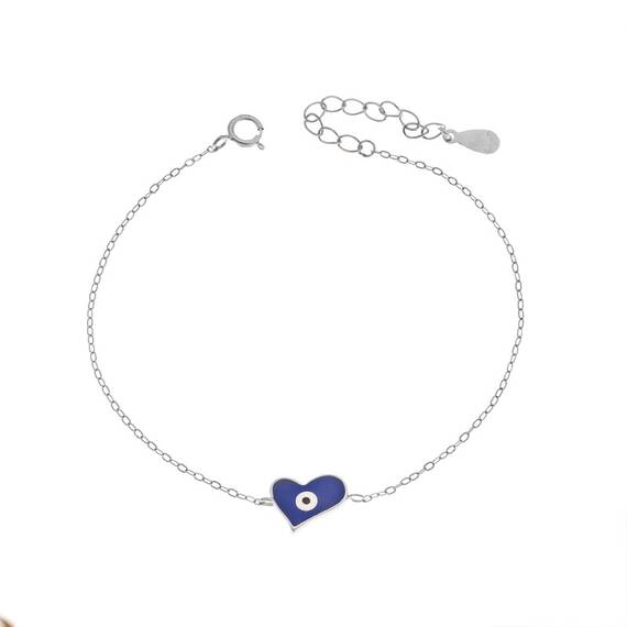 Βραχιόλι Senza Silver 925, καρδιά με μπλε ματάκι