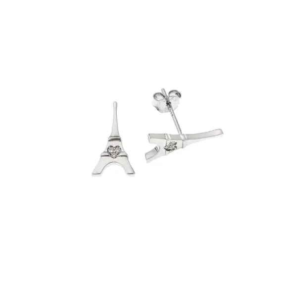 Σκουλαρίκια Senza ασήμι 925, πύργος του Eiffel με λευκά ζιργκόν