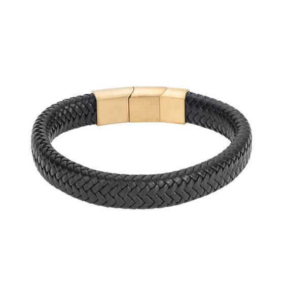 Βραχιόλι Senza Men&#039;s Stainless Steel - Black Leather Strap