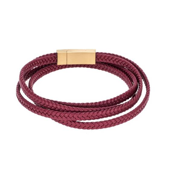 Βραχιόλι Senza Men&#039;s Steel Red Leather Strap