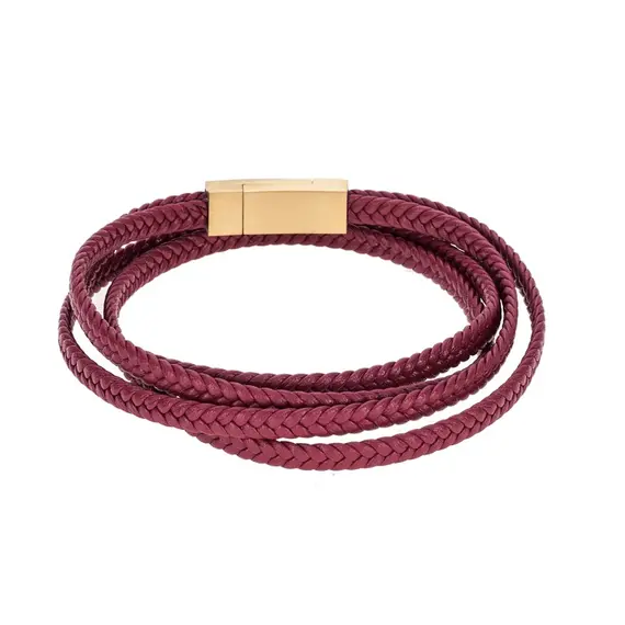 Βραχιόλι Senza Men&#039;s Steel Red Leather Strap