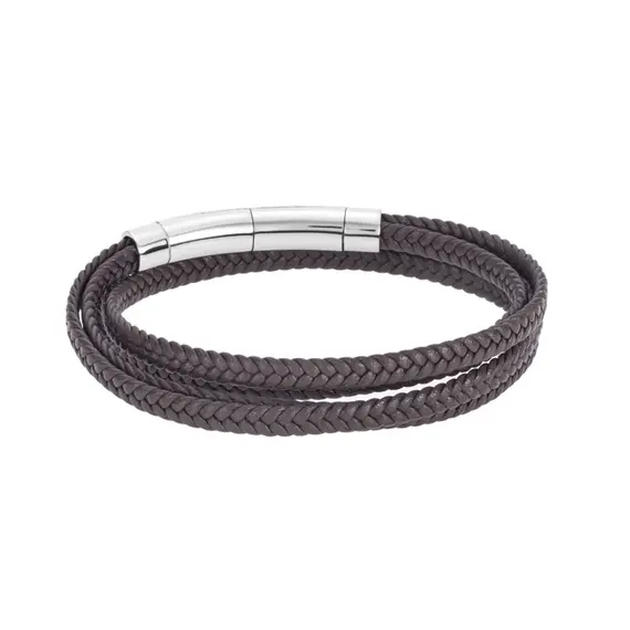 Βραχιόλι Senza Men&#039;s Steel Brown Leather Strap