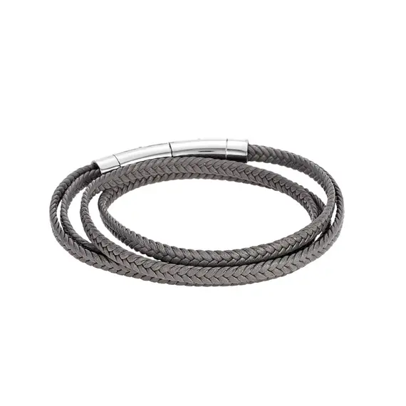 Βραχιόλι Senza Men&#039;s Steel Grey Leather Strap