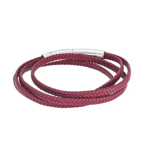 Βραχιόλι Senza Men&#039;s Steel Red Leather Strap