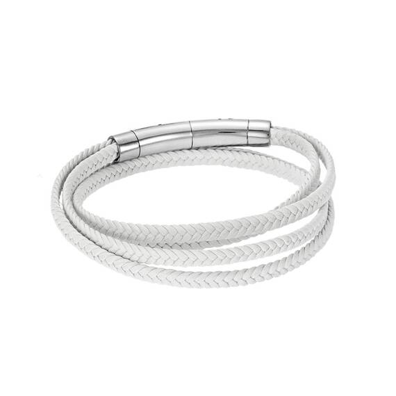 Βραχιόλι Senza Men&#039;s Steel White Leather Strap