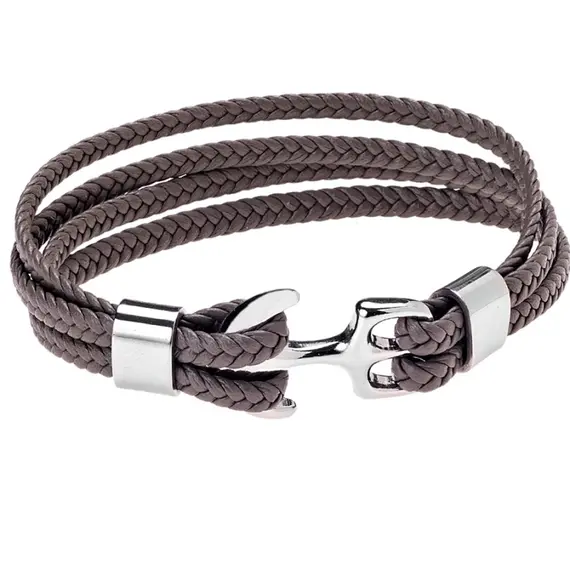 Βραχιόλι Senza Men&#039;s Steel Brown Leather Strap