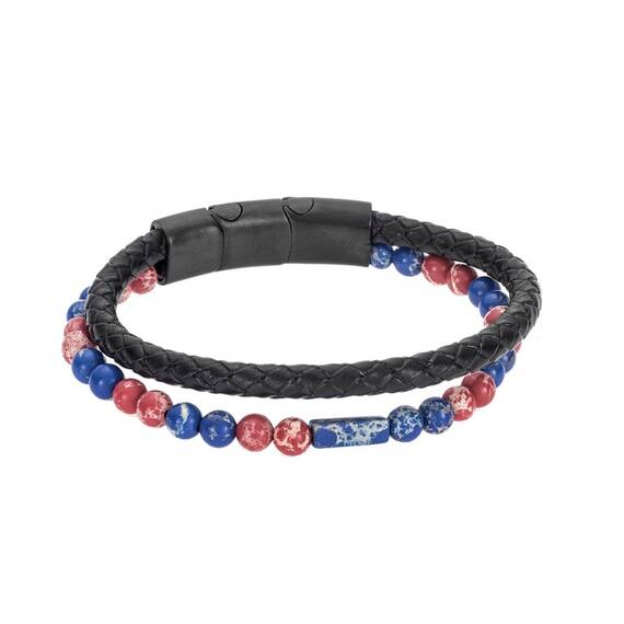 Βραχιόλι Senza Men&#039;s Steel Multicolor &amp; Black Leather Strap