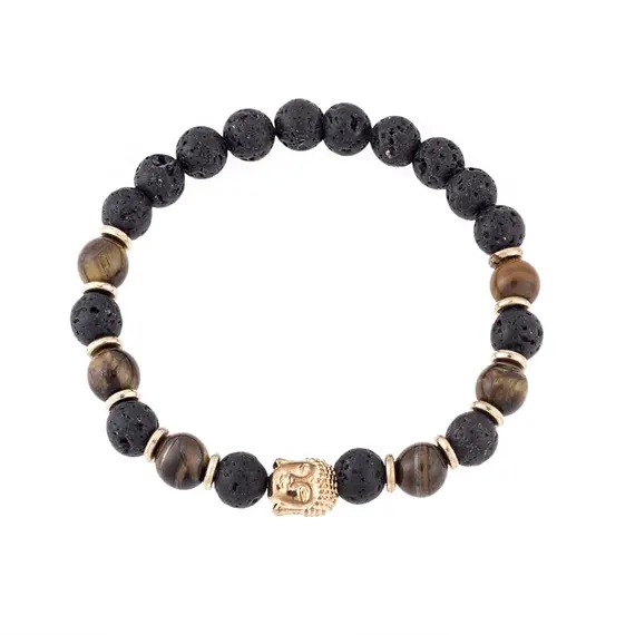 Βραχιόλι Senza Men&#039;s Lava Stone-Tiger Eye Black &amp; Brown