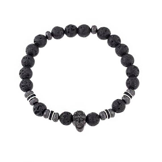 Βραχιόλι Senza Men&#039;s Lava Stones with Skull