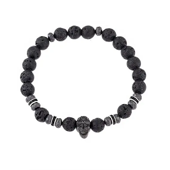 Βραχιόλι Senza Men&#039;s Lava Stones with Skull