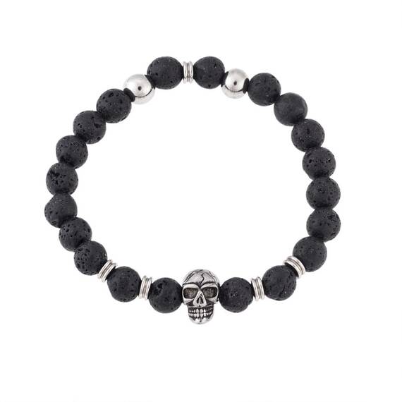 Βραχιόλι Senza Men&#039;s Lava with Skull, Black &amp; Silver